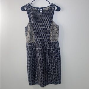 LOFT Blue Sheath Midi Dress Crew Neck Sleeveless 100% Cotton
